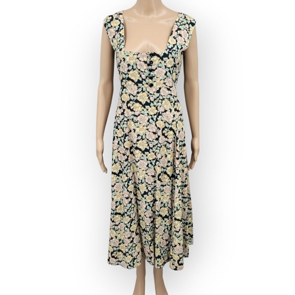 Style Studio Vintage Floral Sleeveless Dress Cottagecore Square Neckline
